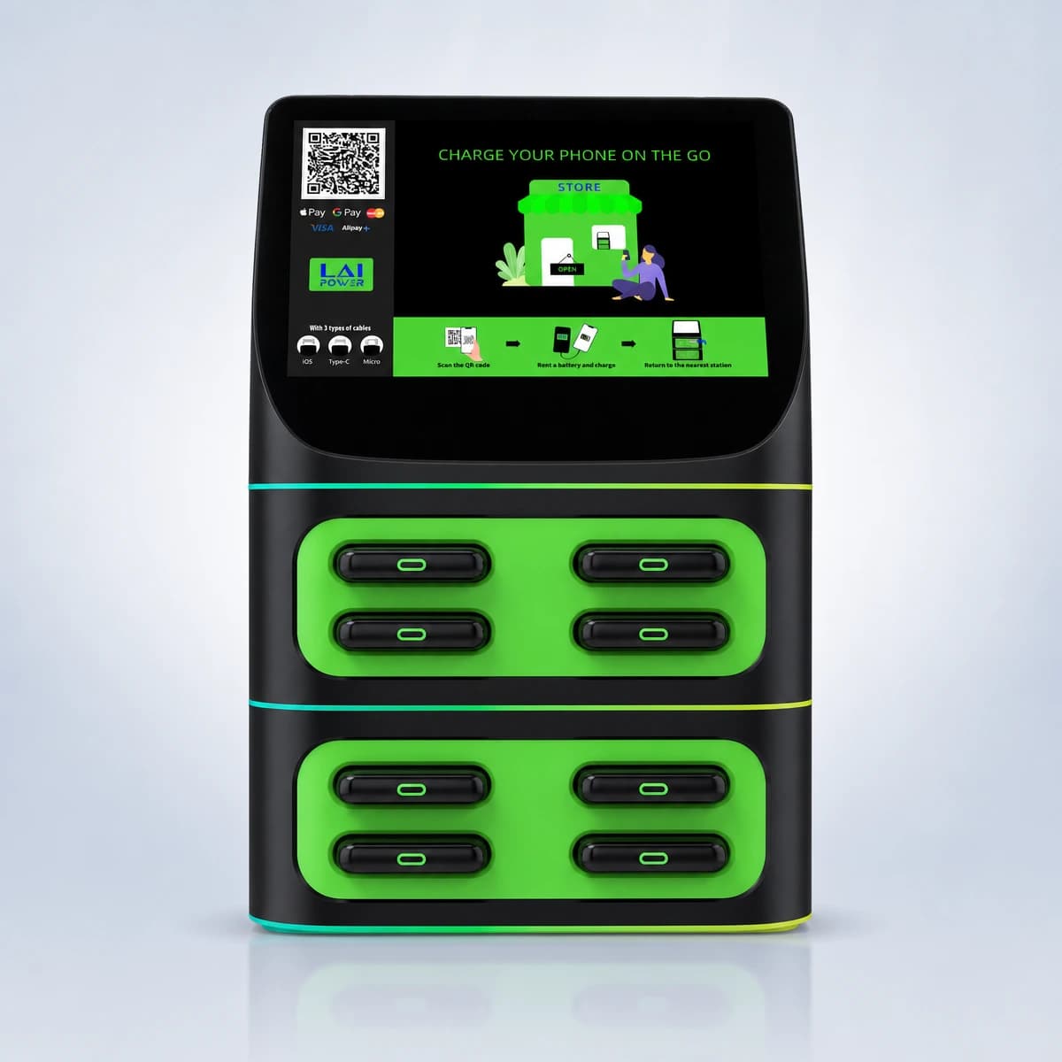 LaiPower stackable charging station with screen - 8-slot